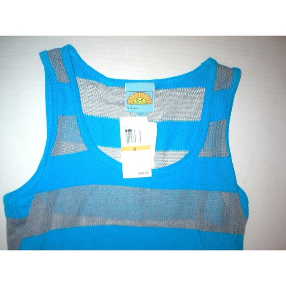 NWT $68 USA New C&C California Peacock Blue Stripe Tank Top Soft S Small Gray - Picture 5 of 5